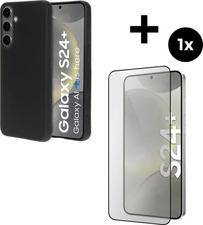 Mobiparts Silicone Cover hoesje geschikt voor Samsung Galaxy S24 Plus met 1 Screenprotector van Gehard Glas - Zwart