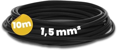 Kalitec 10 meter H07V-K 1,5 mm² zwarte bedradingskabel, flexibele aderkabel, pvc enkele ader, streng 1,5 mm², bedrading fijne draden, enkele kabel, kabel eendradig, schakeldraad