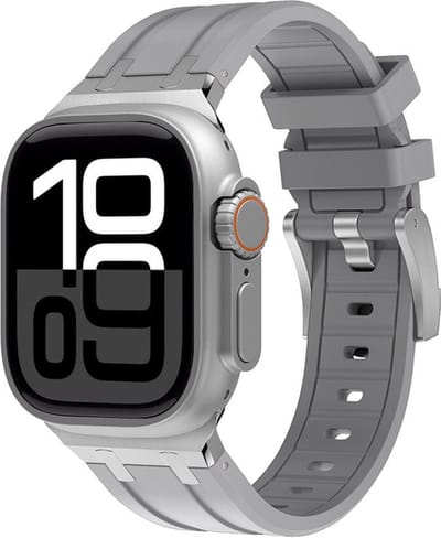Siliconen bandje - geschikt voor Apple Watch series 1/2/3/4/5/6/7/8/9/10/11/ SE (1,2,3) / Ultra (1,2,3) met maat 44 mm / 45 mm / 46 mm / 49 mm - grijs-zilver