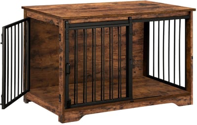 NordHaus Hondenkooimeubel Vintage Brown - Hondenbox Binnen - Hondenbench Tafel - Schuifdeur en 2 Deuren - 100 x 60 x 68 cm