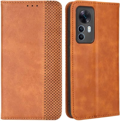Coverup Hoesje - Geschikt voor Xiaomi 12T / 12T Pro Hoesje - Coverup Vintage Style Book Case - Bruin