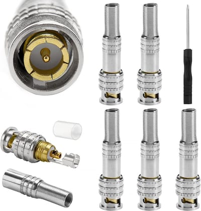 BNC Coaxiale Plug - Coaxiale Kabel Adapter - CCTV Beveiliging - Soldeervrije Schroefverbinding - 5 stuks - Zilver