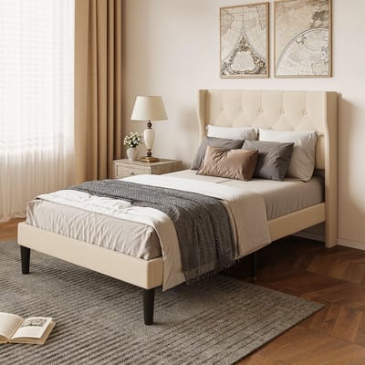 Xbro Gestoffeerd Bed 120 x 200 cm – Small Tweepersoonsbed met Hoofdbord en Lattenbodem – 20 cm Opbergruimte – Eenvoudige Montage