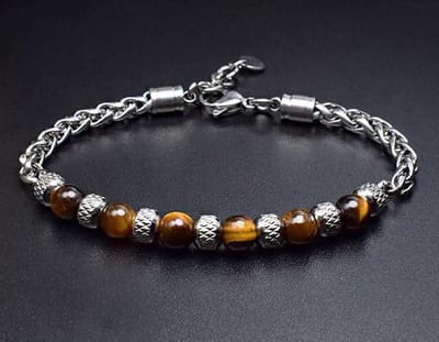 Sorprese armband - Dotted Stone - armband heren - kralen - bruin - karabijnsluiting - 19-22 cm - cadeau - Model K