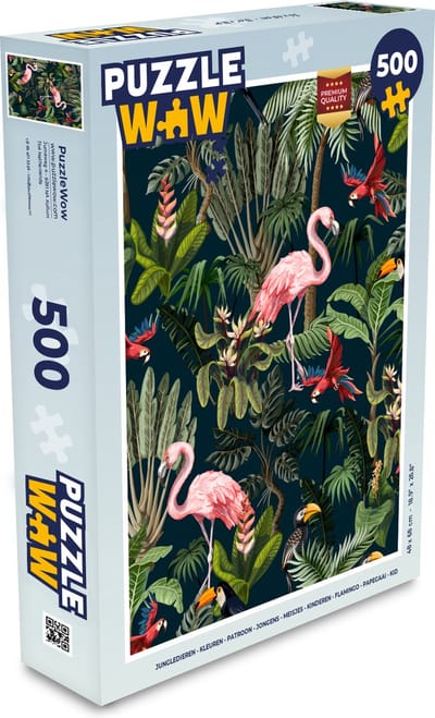Puzzel Jungledieren - Patroon - Kinderen - Flamingo - Papegaai - Kids - Legpuzzel - Puzzel 500 stukjes