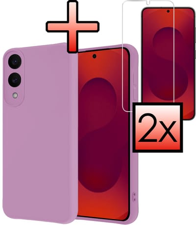 Hoesje - Met 2x Screenprotector - Geschikt voor Samsung Galaxy S25 Edge - Sterk & Shockproof - Back Cover - Siliconen Case - Telefoon Hoes - Lila