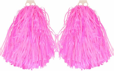 Cheerballs/pompoms - 2x - roze - met franjes en ring handgreep - 28 cm