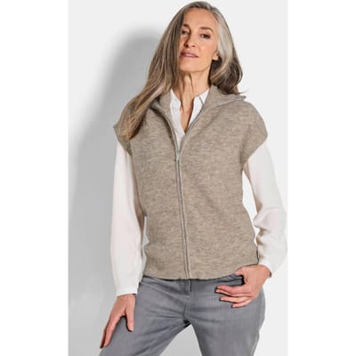Tricot vest met ritssluiting - taupe - Gr. 46 van Goldner Fashion