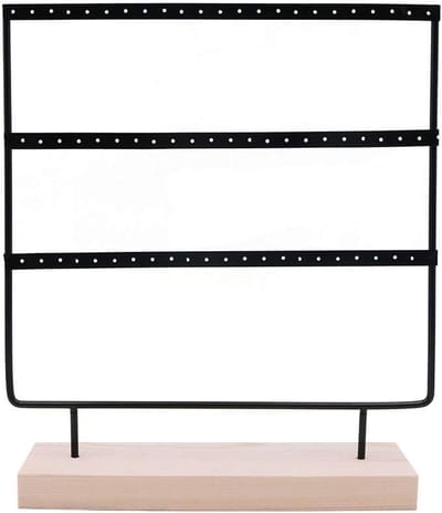 Drie-laags display standaard met houten schalen voor kleine huishoudelijke artikelen en trouwaccessoires - 60 gaten (zwart)