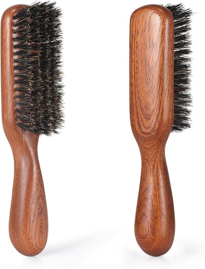 Bristelborstel voor Fijn en Dun Haar, Baardborstel voor Dagelijkse Baardverzorging, Houten Handvat voor Mannen