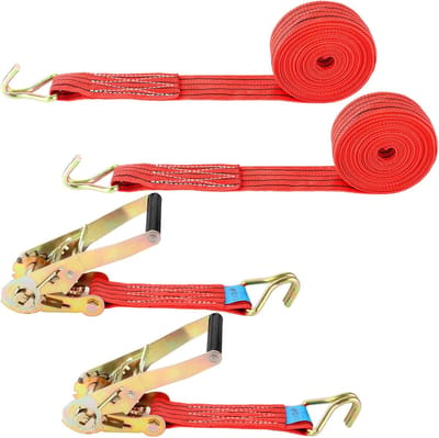 Spanbanden met Ratel 6m x 50mm 2000kg 2 Stuks - Heavy Duty Sjorbanden met J-Haak - Veilige Ladingzekering voor Aanhanger, Motor, Auto, Kajak - Ratelbanden, Laadriemen, Transport Spanband