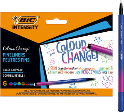 BIC Intensity Color Change - Fineliner Viltstiften - Pennen voor Kinderen en Volwassenen - Fijne Punt 0,4 mm - Diverse Kleuren Stiften - 6 stuks