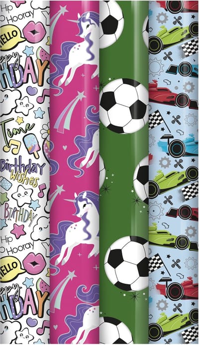 Jongen & Meisje cadeaupapier - Inpakpapier voor kinderen - 300 x 70 cm - 4 rollen