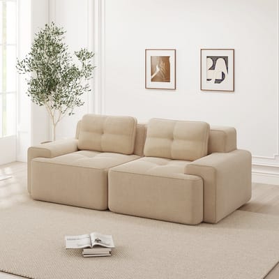 Wishdor - Modulaire Bank Zonder Vast Frame - Diepe Zitting En Antislip - Modern - Voor Woonkamer - Cord - Beige