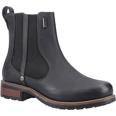 Cotswold Notgrove Leren Dames Zwarte Platte Chelsea Laarzen