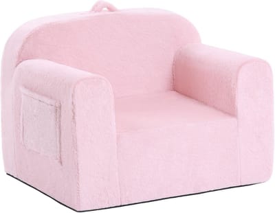 Peuterbank voor Kinderen met Zijzakken en Afneembare Hoes - Comfortabele Kinderstoel in Pluche Roze