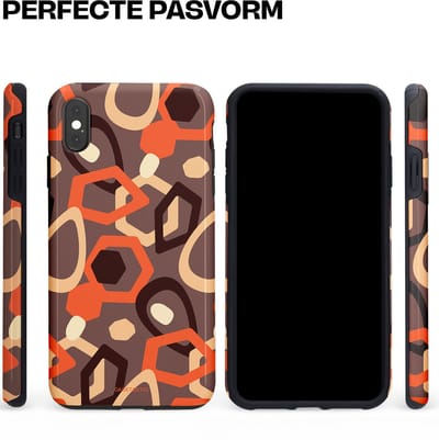 Casetastic hoesje geschikt voor Apple iPhone XS Max - Dubbellaagse bescherming - Abstracte Retro Vormen - Fashion Case - Donkergrijs Terracotta Taupe