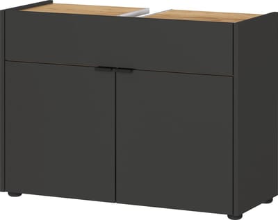 Wastafelkast Sicilia Eiken - Grafiet - Breedte 80 cm - Hoogte 60 cm - Diepte 34 cm