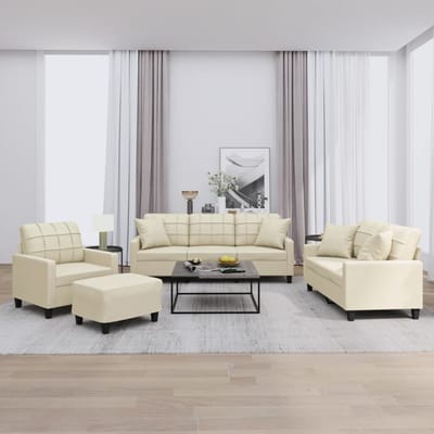 vidaXL - 4-delige - Loungeset - met - kussens - kunstleer - crèmekleurig