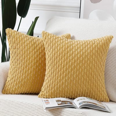 Unyqoos® Set van 2 Luxe Gestreepte Kussenslopen, Zachte Decoratieve Hoezen voor Slaapkamer en Bank, Geel, 50x50 cm