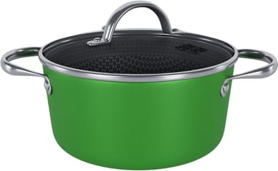 Cook & Pan Honey RVS Kookpan met Deksel Ø 20 cm Groen - PFAS vrij - Alle Warmtebronnen - Cool Touch Handgreep - Honingraat Pan met 7 jaar Garantie - Krasbestendige Anti Aanbaklaag - Vaatwasserbestendig - Gas, Inductie, Elektrisch, Oven