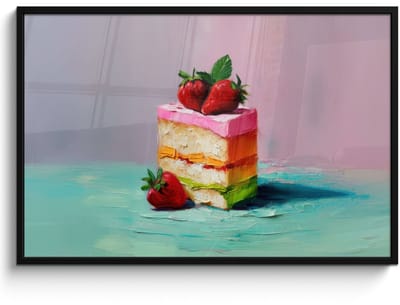 Poster in lijst - Fotolijst 120x80 cm - Posters - Taartje - Aardbeien - Glazuur - Kleurrijk - Posterlijst zwart - Decoratie - Wanddecoratie woonkamer - Muurdecoratie slaapkamer