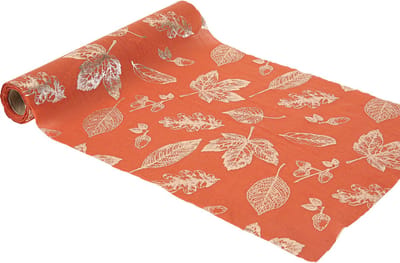ARTYFETES - Tafelloper herfstbladeren terracotta en goud van mousseline 28 cm x 3 m