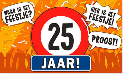 BTH - Gevelvlag 25 Jaar - 150x90cm - XXL Polyester Vlag - Vlag - Feestvlaggen - Flag - Verjaardag - Verjaardag Versiering