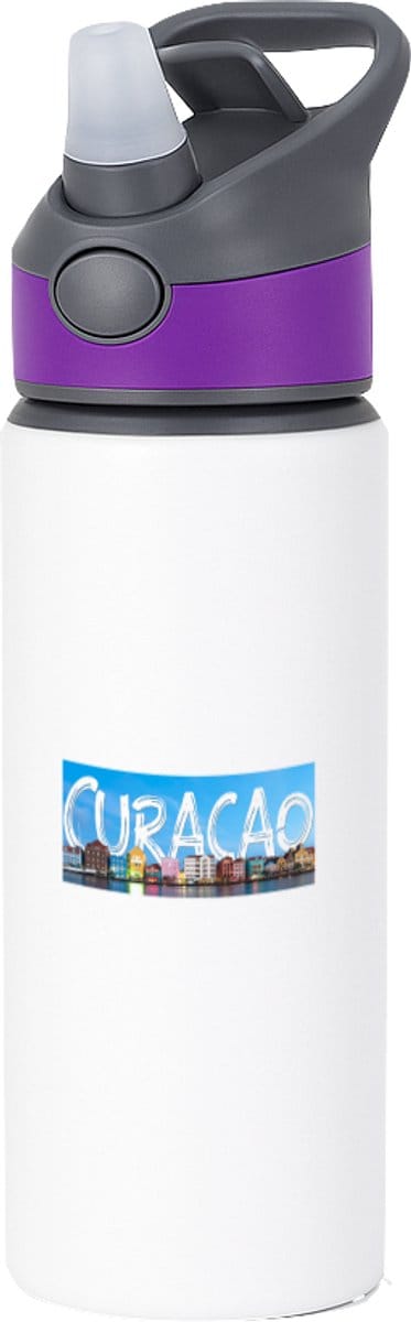 Hacebo® - Curacao waterfles met rietje paars - Wereld - Vakantieliefhebber - Antillen - handelskade - water fles - 650ML