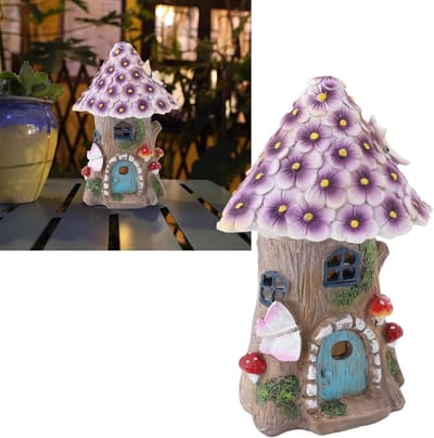 Mushroom House Solar Light - Tuin Decoratie - Tuin Verlichten - Waterproof Resin - 11x9x20.5 cm - Multicolor