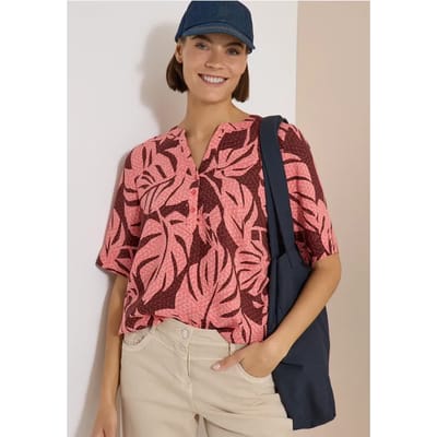 Blouse met korte mouwen en gespleten hals