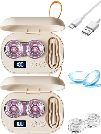 Ultrasone contactlensreiniger, oplaadbaar, draagbaar, USB-voeding, 3 standen, ABS met spiegel, voor sportschool, sport, hardlopen, fitness, buitenactiviteiten, reizen, kantoor, hotel (2 stuks)