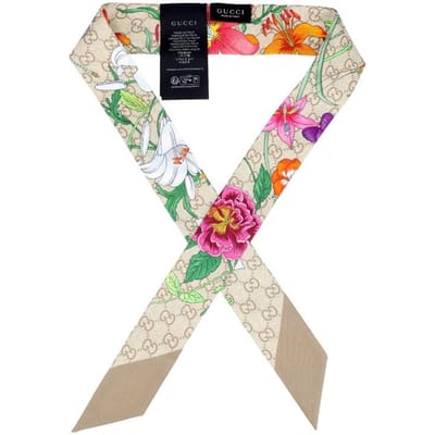 Gucci Bloem Gg Print Skinny Twill Zijden Sjaal 874776 3g001 9965 874776 3G001 9965 beige