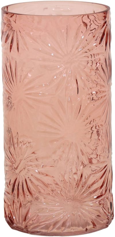 Mega Collections Bloemenvaas Debby - roze - glas - bloem relief - 15 x 35 cm