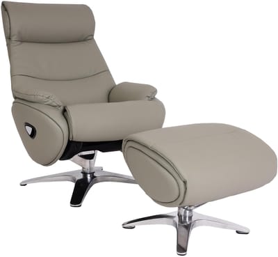 Relaxfauteuil met hocker MCW-K98, TV-fauteuil, relaxfunctie, draaibaar, metaal echt leer/kunstleer ~ grijs