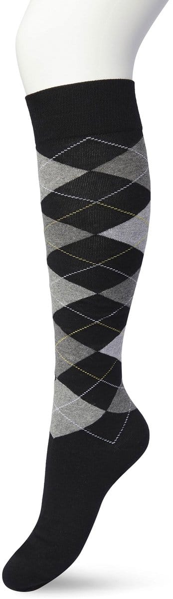 Bonnie Doon Dames Geruite Kniekousen Zwart maat 36/42 - Knie Kousen - Ruit Patroon - Ruitjes Print - Uitstekend draagcomfort - Argyle Knee High - Kniesokken - Zakt niet af - OEKO-TEX - Black - BP211505.101