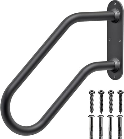 Zware antislip leuningen voor buiten 1-3 treden, aan de muur gemonteerde trapleuning, handgrepen, U-vormige veiligheidshandgreep voor garage, veranda, tuin (diameter 1,3 inch buis, zwart)