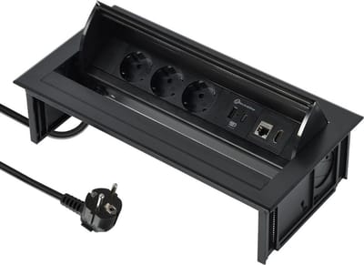 Inbouw Stekkerdoos Voor Bureau - Uitschuifbare Power Strip Met 3 Schuko Stopcontacten - 2 USB (Type A + Type C) 15.5W - HDMI En RJ45 Aansluiting - 2M Kabel - Tafel Inbouw Stopcontact