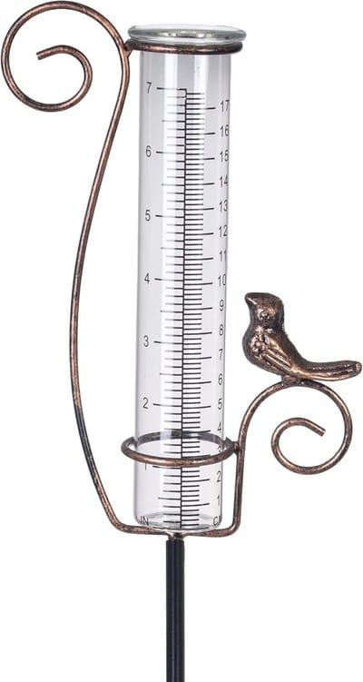 7 Inch Glass Rain Gauge with Metal Stake - Decorative Bird Design for Garden and Lawn