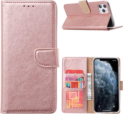 Multimedia & Accessoires PU Lederen Wallet Book Case Hoesje geschikt voor Apple iPhone 16e/iPhone 17e – Rosegoud - Portemonnee – Met Stand – Kaarthouder – Pasjes Houder – Magneet Sluiting – Bookcase