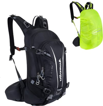 CarryQuest® - 20L Fietsrugzak Schoudertas - Nylon Hydratatierugzak met Drinksysteem, Regenhoes, Rugventilatie, Verstelbare Schouderbanden & Front-/Toploader - Hiking Rugzak - Zwart