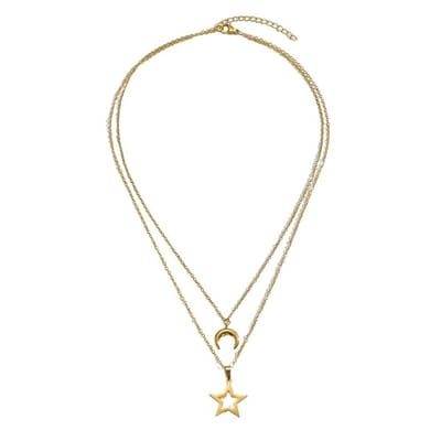 Marama - ketting Night Sky - goud - stainless steel - damesketting - hanger maan & ster - 2 lagen - 18k gold plated