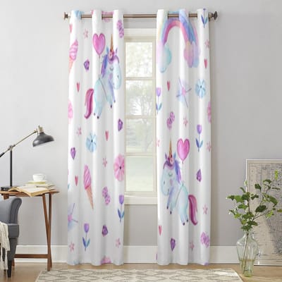 Schattig Aquarel Eenhoorn Patroon Raamgordijnen Voor Woonkamer Luxe Slaapkamer Decoratie Gordijnen Keuken Raambekleding Gordijnen 135W x 230H(cm) x1