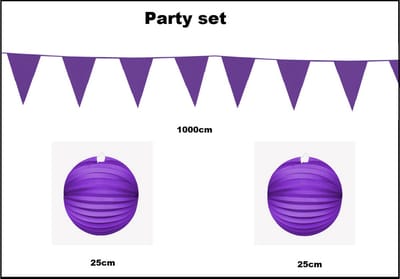 Party set paars - 1x Vlaggenlijn paars 1000cm + 2x Lampion paars 25cm -party festival thema feest