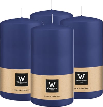 Wiedemann Cilinderkaars/stompkaars - 4x - donkerblauw - 13 x 7 cm - 52 branduren - zuilkaarsen