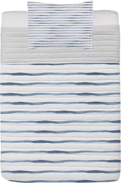 ABAKUHAUS Harbor Stripe Microfiber Bedspreiset, Abstract Ocean, Zacht Beddengoed Set met kussenslopen en quilt, 170 cm x 220 cm, Middernachtblauw Wit