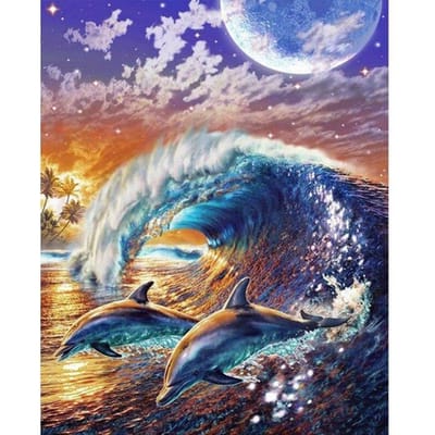 5D DIY Diamond Painting Dolfijn golven Borduren Kruissteek Strass Mozaïek Home Decor 20X30CM blue
