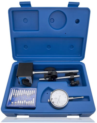 KZQ Precisietestset voor meetklokken met magnetische basis en wijzer; meetklok met precisiemeetinstrumentset; lange arm 0-1 inch testkaliber 0,001 inch.