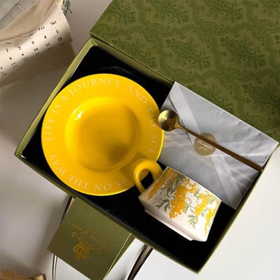 Medium stijl Keramische Kop Schotel Geel Gazelle Schotel Koffiekop Schotel, Geschenkdoos Afternoon Tea Mok Hoogwaardig Design 260ML