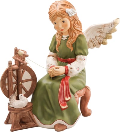 Goebel - Kerst | Decoratief beeld / figuur Engel sprookjes spinnewiel | Aardewerk - 36cm - Limited Edition